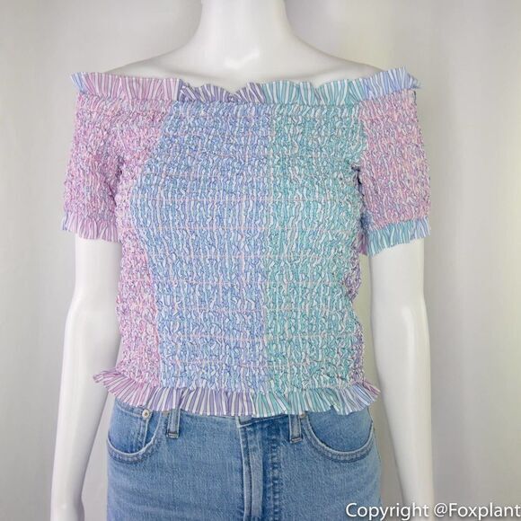 NWT Petersyn Kinsey Smocked Off-the-shoulder Top, Purple - Picture 4 of 15